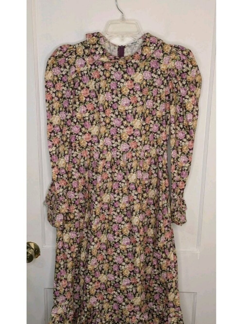 BATSHEVA Purple Floral Prairie Dress Size 2 Ruffled Midi Long Sleeve Cottagecore